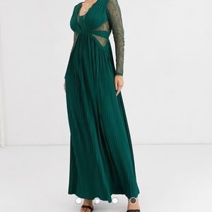 ASOS DESIGN lace and pleat long sleeve maxi dress